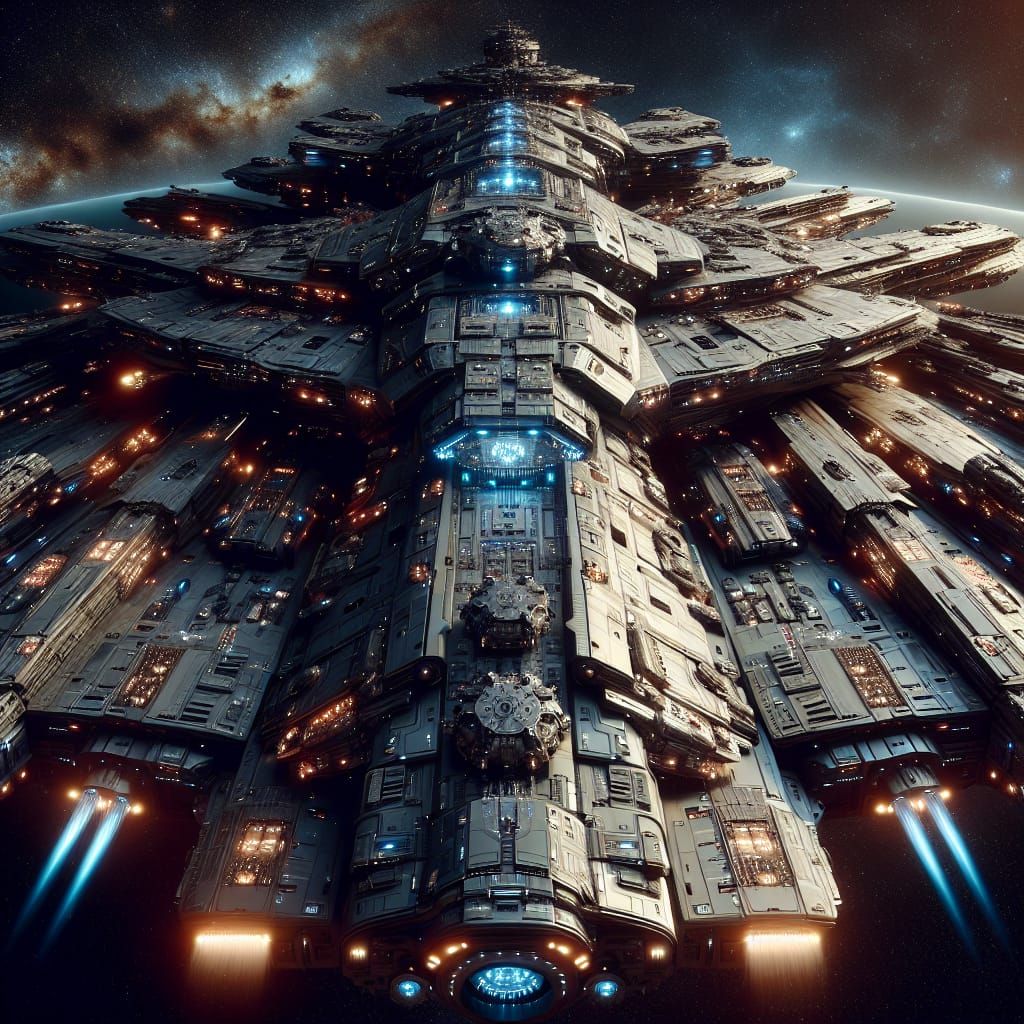 Colossal Spaceship Primed for Combat in Deep Space