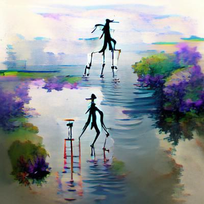 Surreal Stilt Walker Over Water