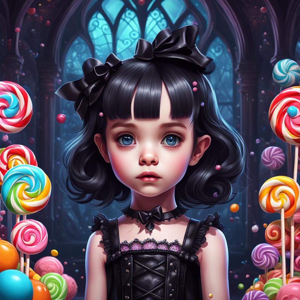 Gothic Child in Candyland Art Illustration