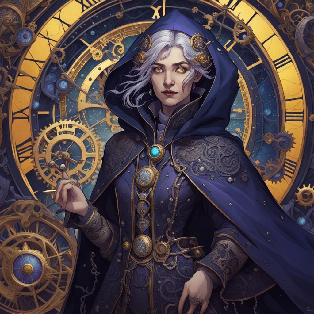 Time-Traveling Sorceress in Art Nouveau Clockwork