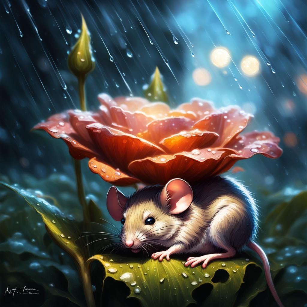 Mouse Sleeping in Flower: Fantasy Digital Art