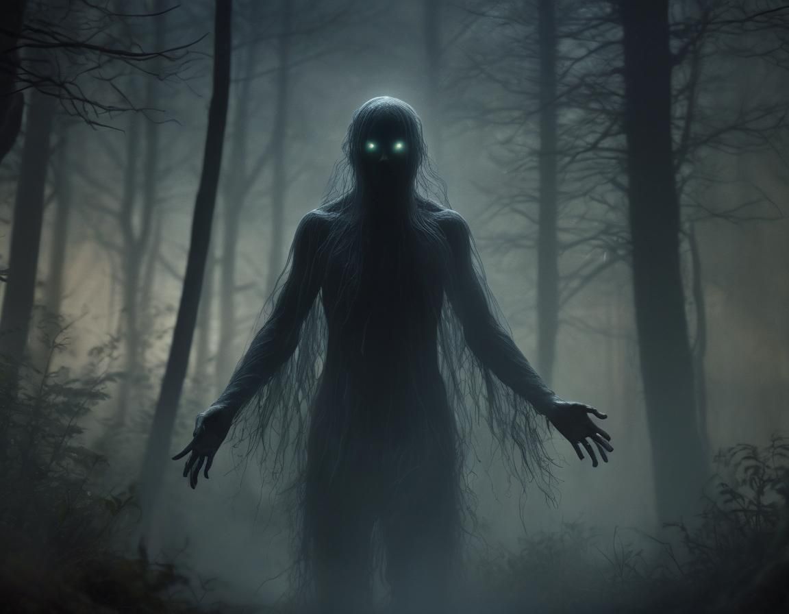 Eerie Shadow Specter in Bioluminescent Forest