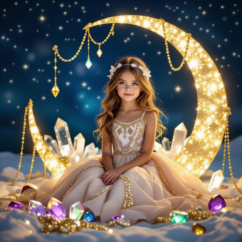 Golden Moon Princess Adorned with Crystals and Jewels