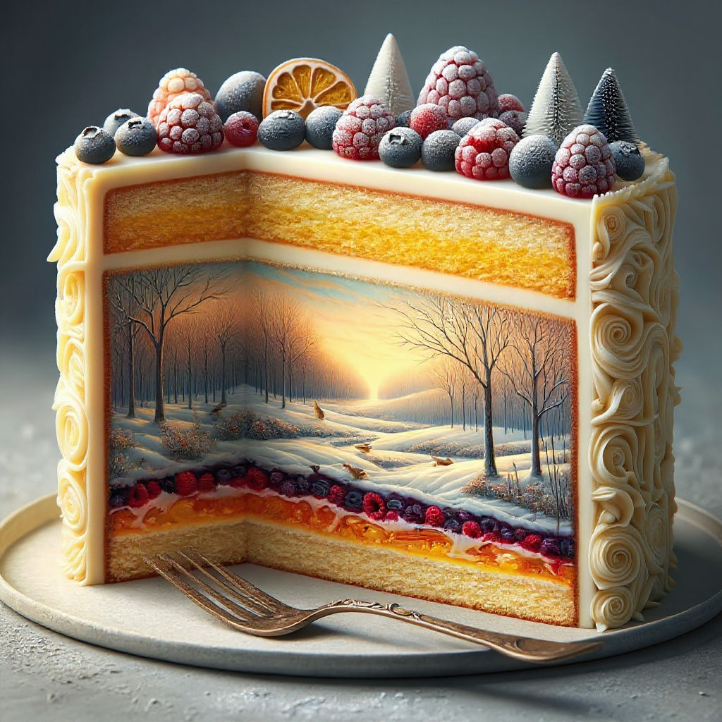 Winter Wonderland Cake Slice with Berry Decoration