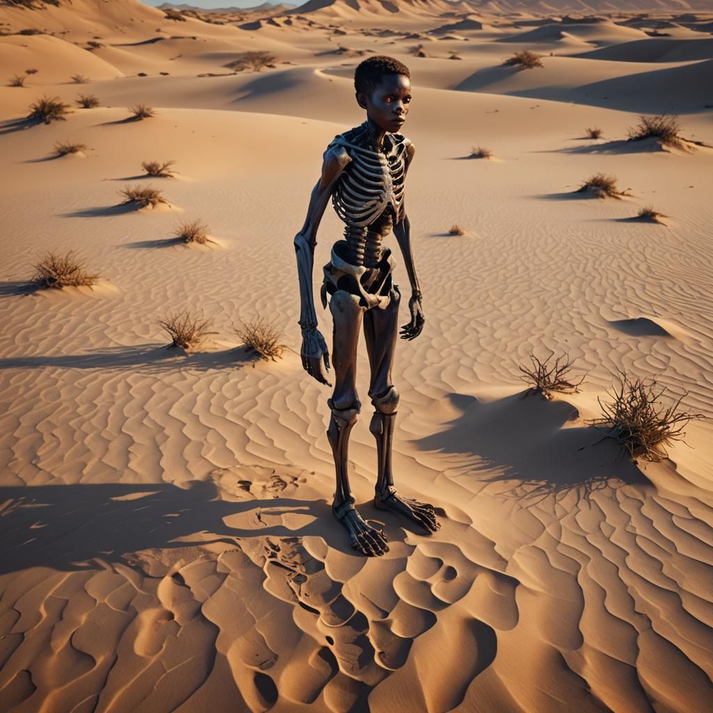 Starving Boy in Barren Landscape: Matte Painting