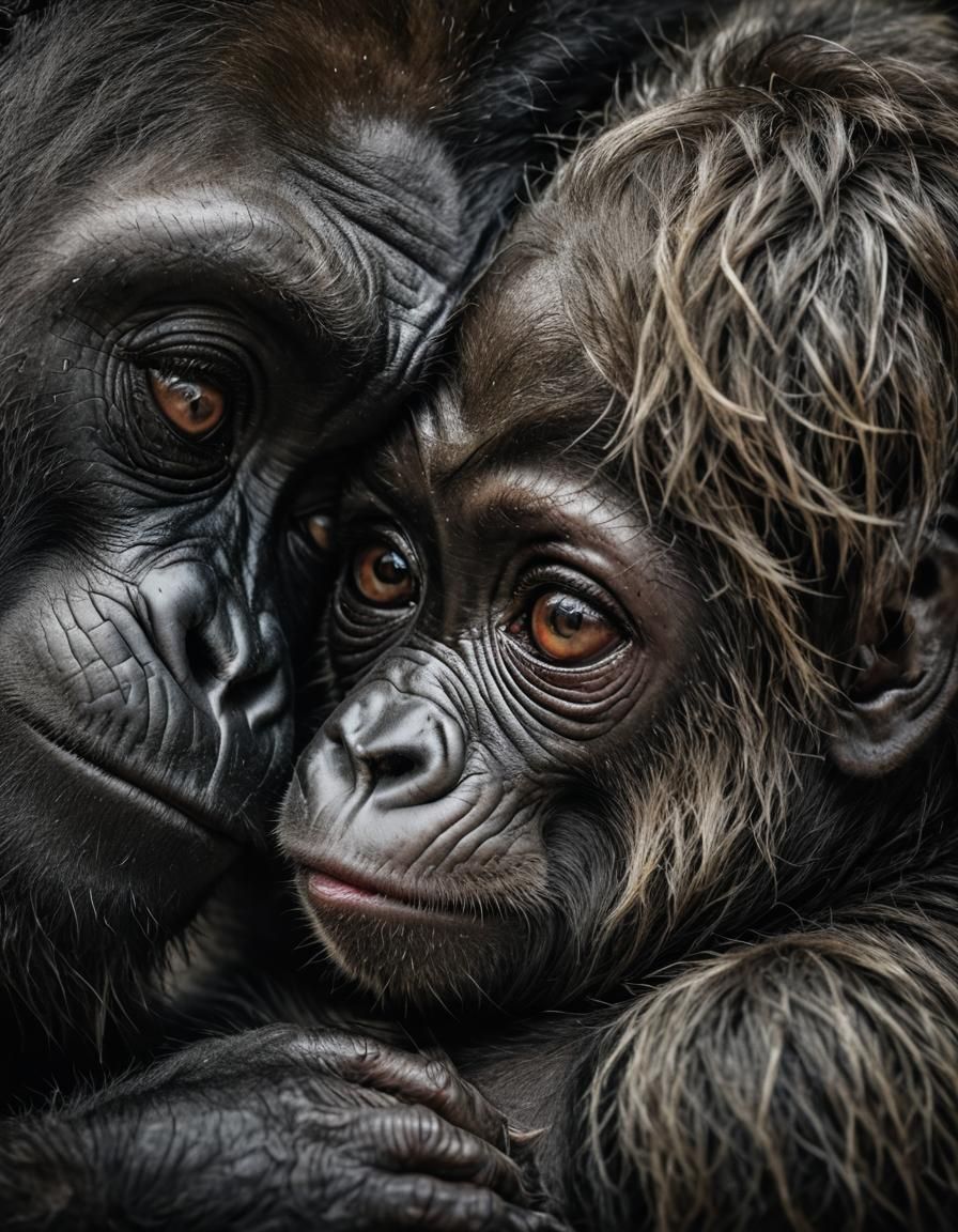 Loving Gorilla Mother and Baby Portrait