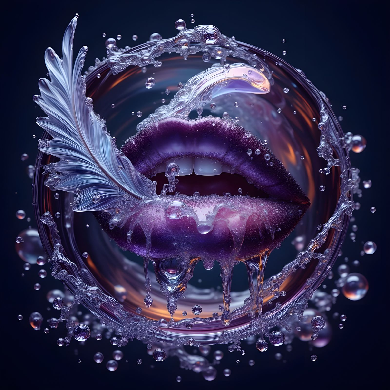 Luminous Sphere with Water Lips Undersea