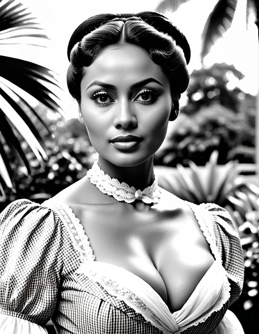 Indonesian Woman in Colonial Garden: Vintage Photograph