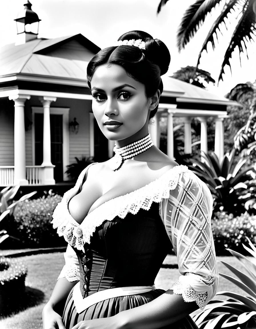 Indonesian Woman in Tropical Garden: Vintage Photograph