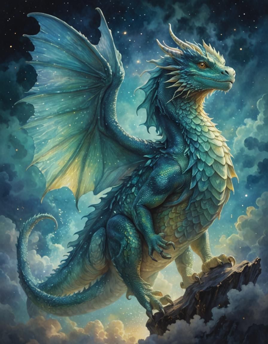 Pastel Watercolor Water Dragon Anime Concept Art