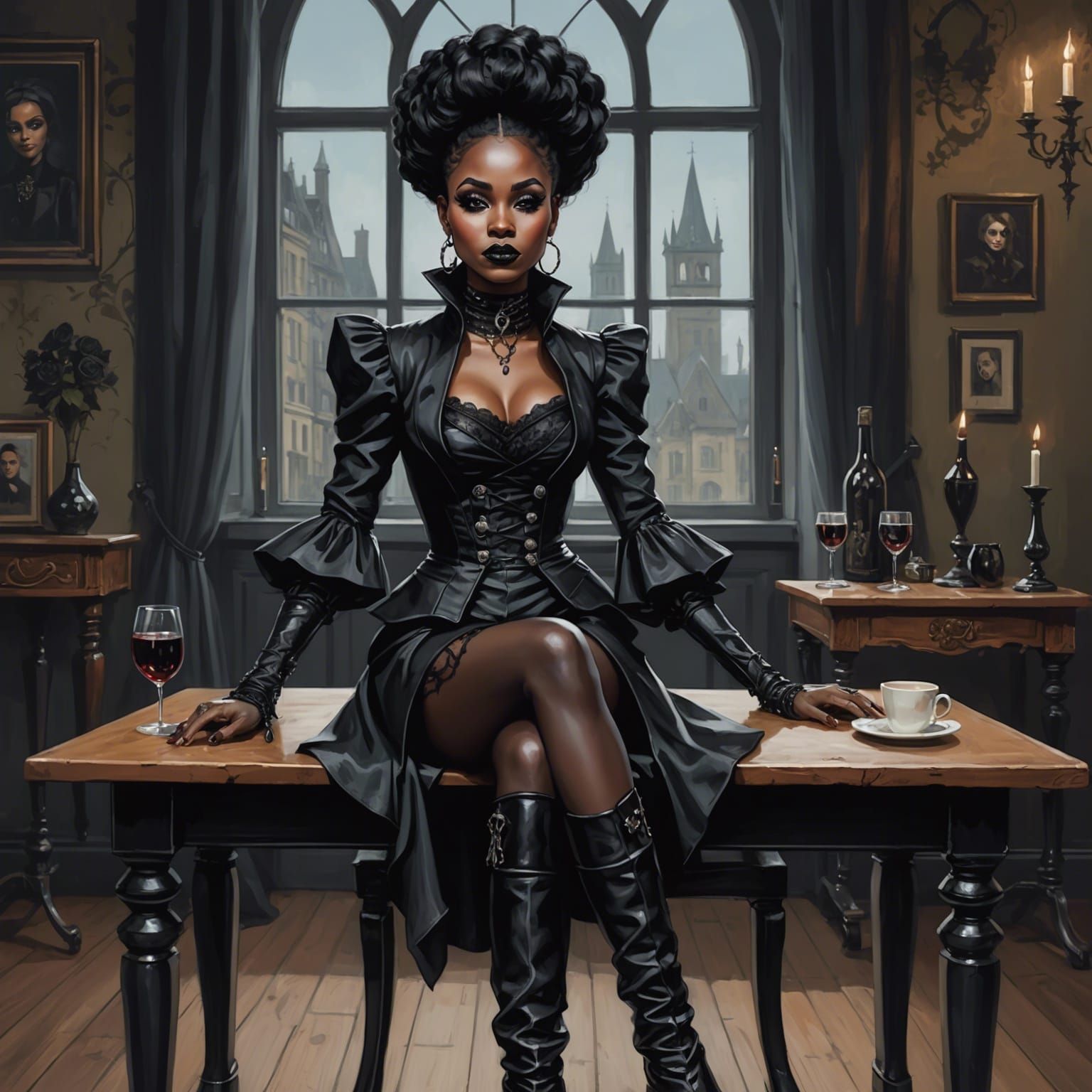 Goth Caricature of a Woman in Painterly Style