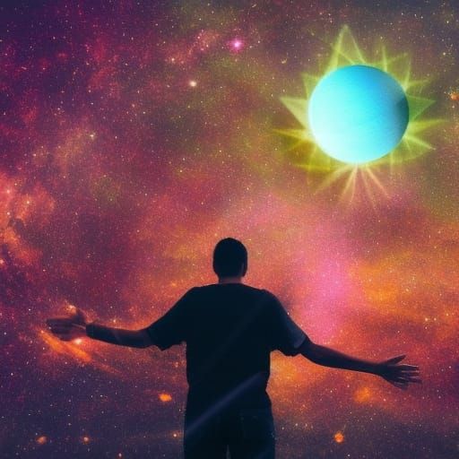 Celestial God Amidst Colorful Planets and Stars