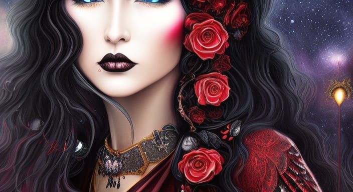 Lilith in Star Cloak: Gothic Art Masterpiece