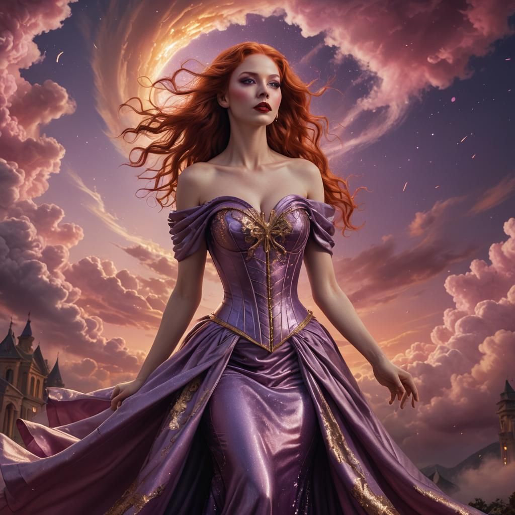 Goddess in Ethereal Pink Sky, Digital Matte Painting