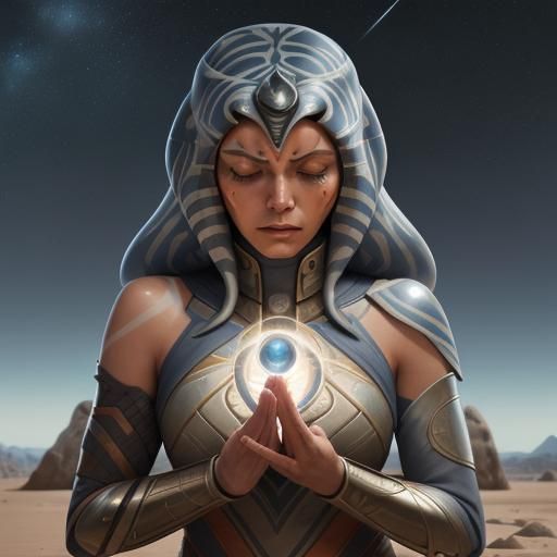 Ahsoka Tano Meditating in Desert Landscape
