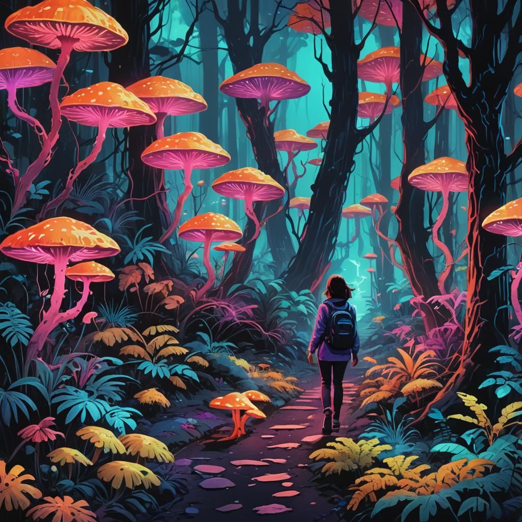 Radioactive Rainforest: Digital Watercolor with Neon Glow