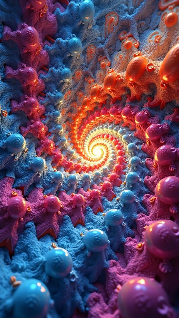 Vibrant Fractal Vortex with Infinite Depth in Neon Colors