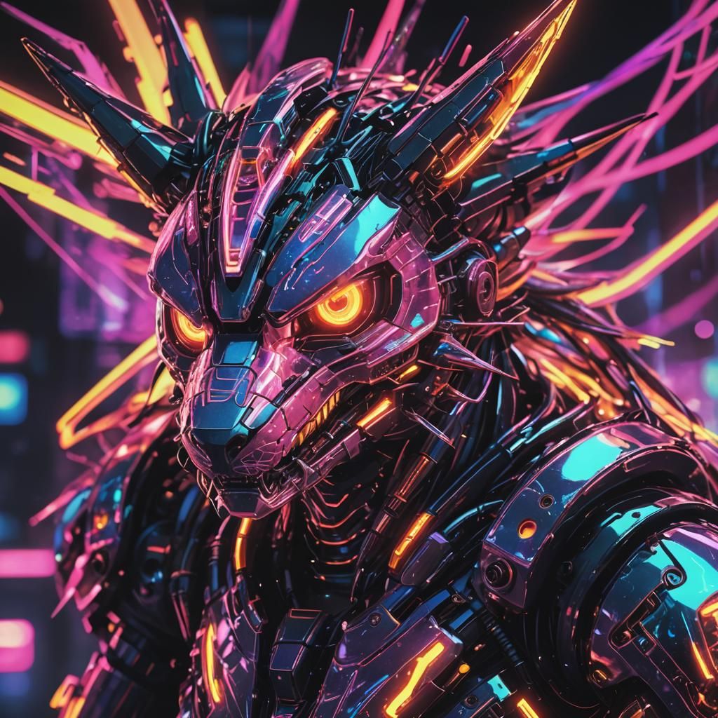 Glowing Digimon Coarrah in Neon Noir Cyberpunk Scene