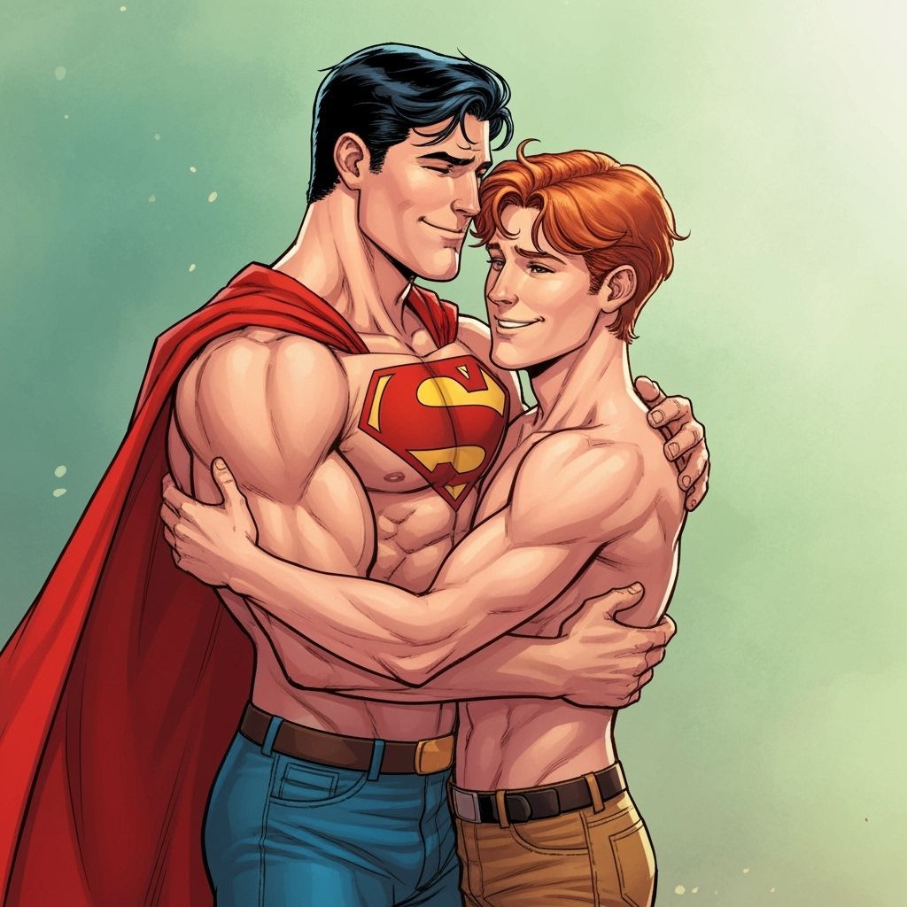 Dynamic Embrace: Muscular Clark Kent and Jimmy Olsen