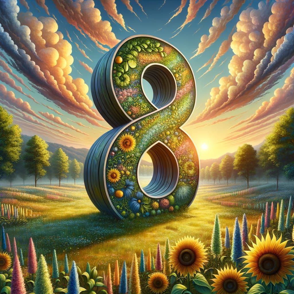 Monumental 3D Number 8 in Forest Green and Sunflower Yellow