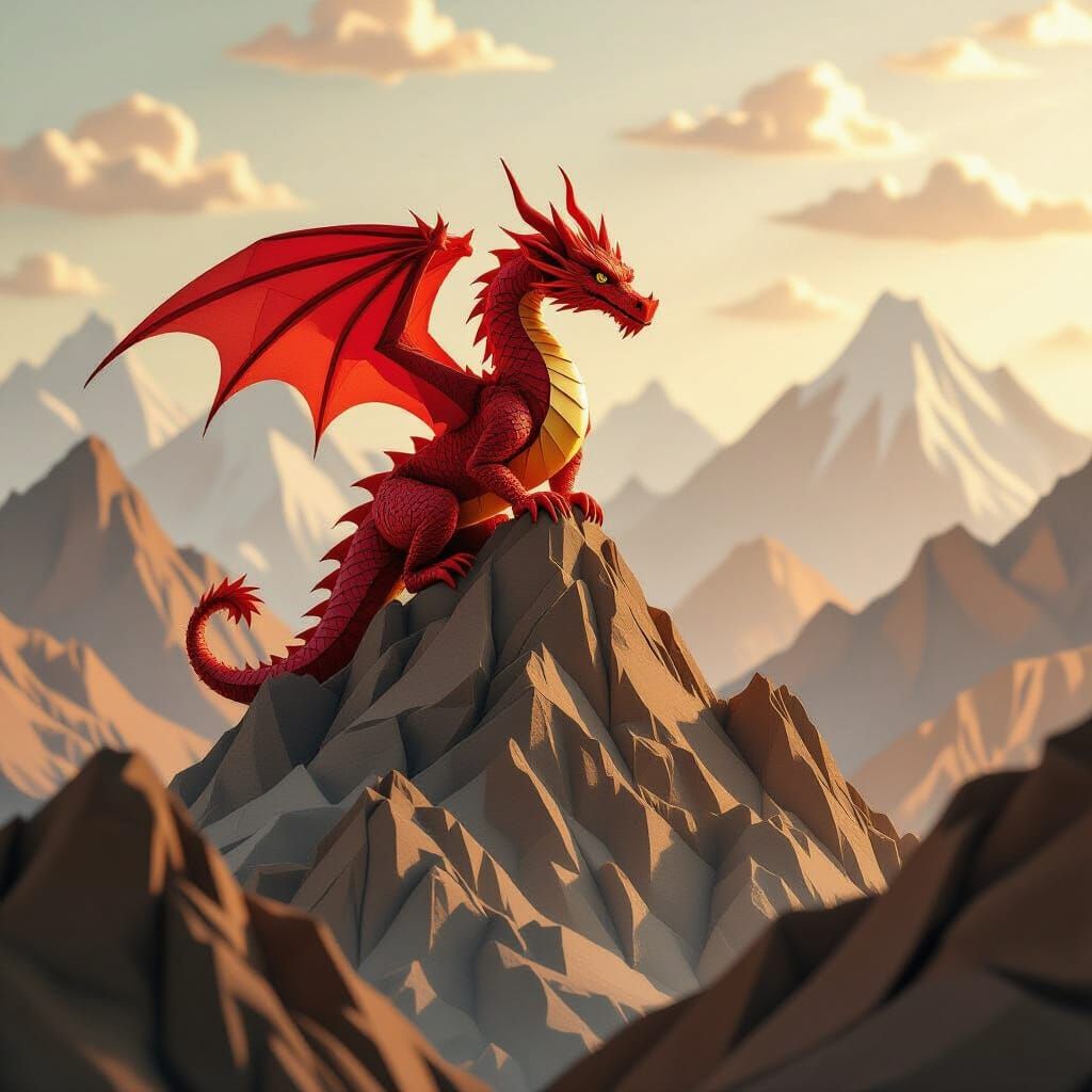 Origami Dragon on Parchment Mountains in Japanese Paper Art ...