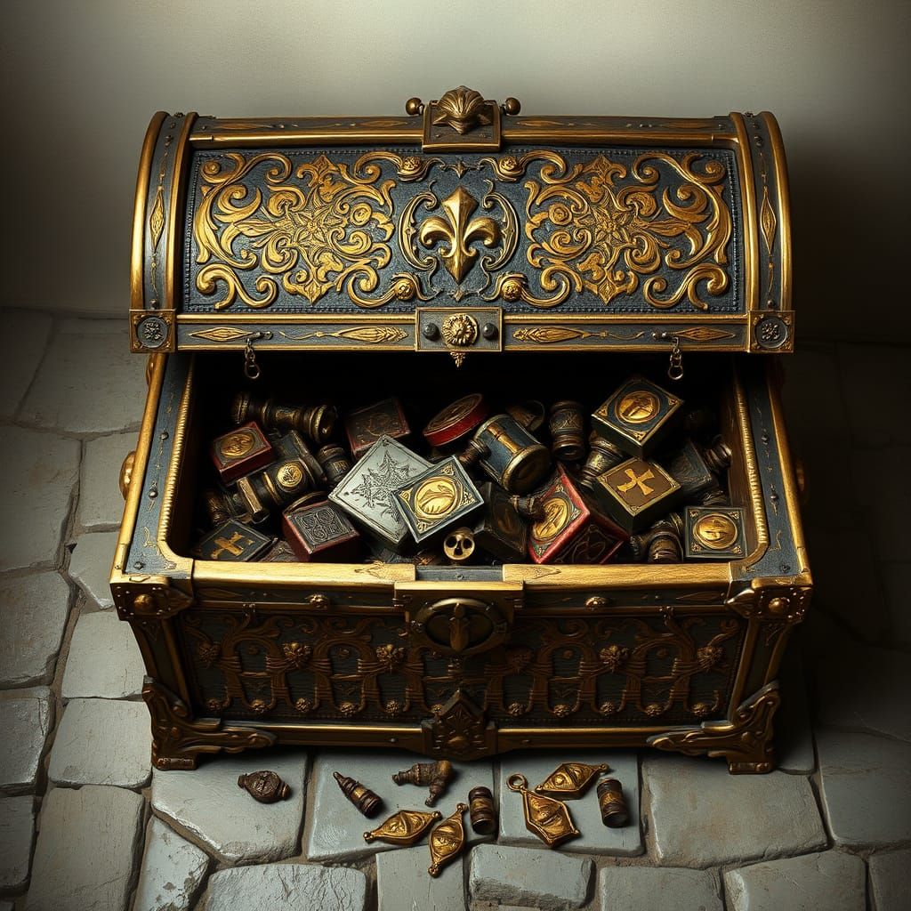 Ornate Medieval Treasure Chest, Top View