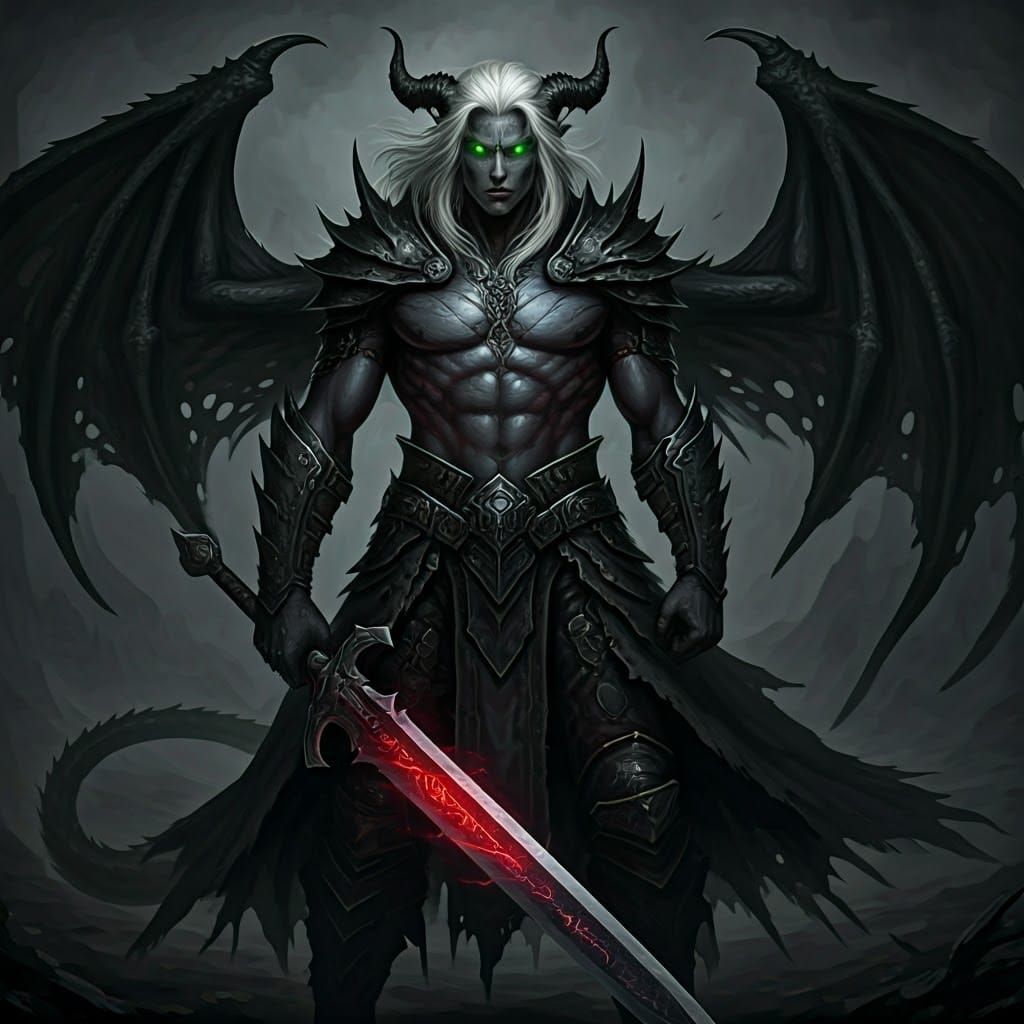 Majestic Shadow Dragon Dark Elf Dominates Desolate Wasteland...