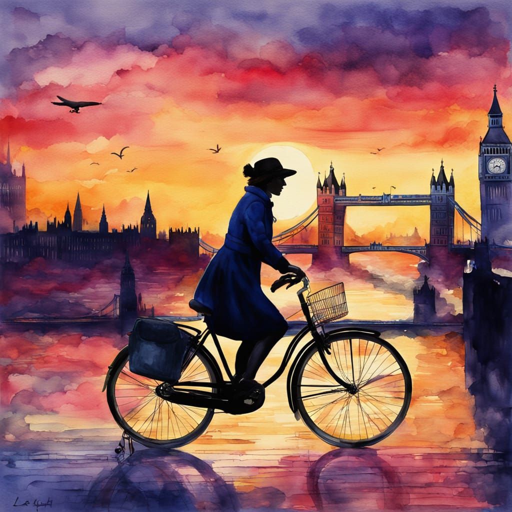 Ethereal London Bike Ride in Vibrant Watercolour