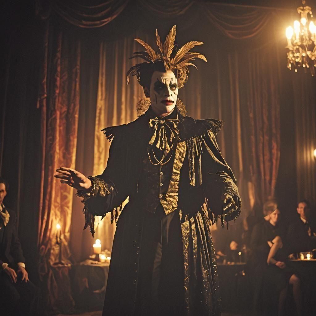 Glamorous Dark Cabaret Performer in Vintage Theater