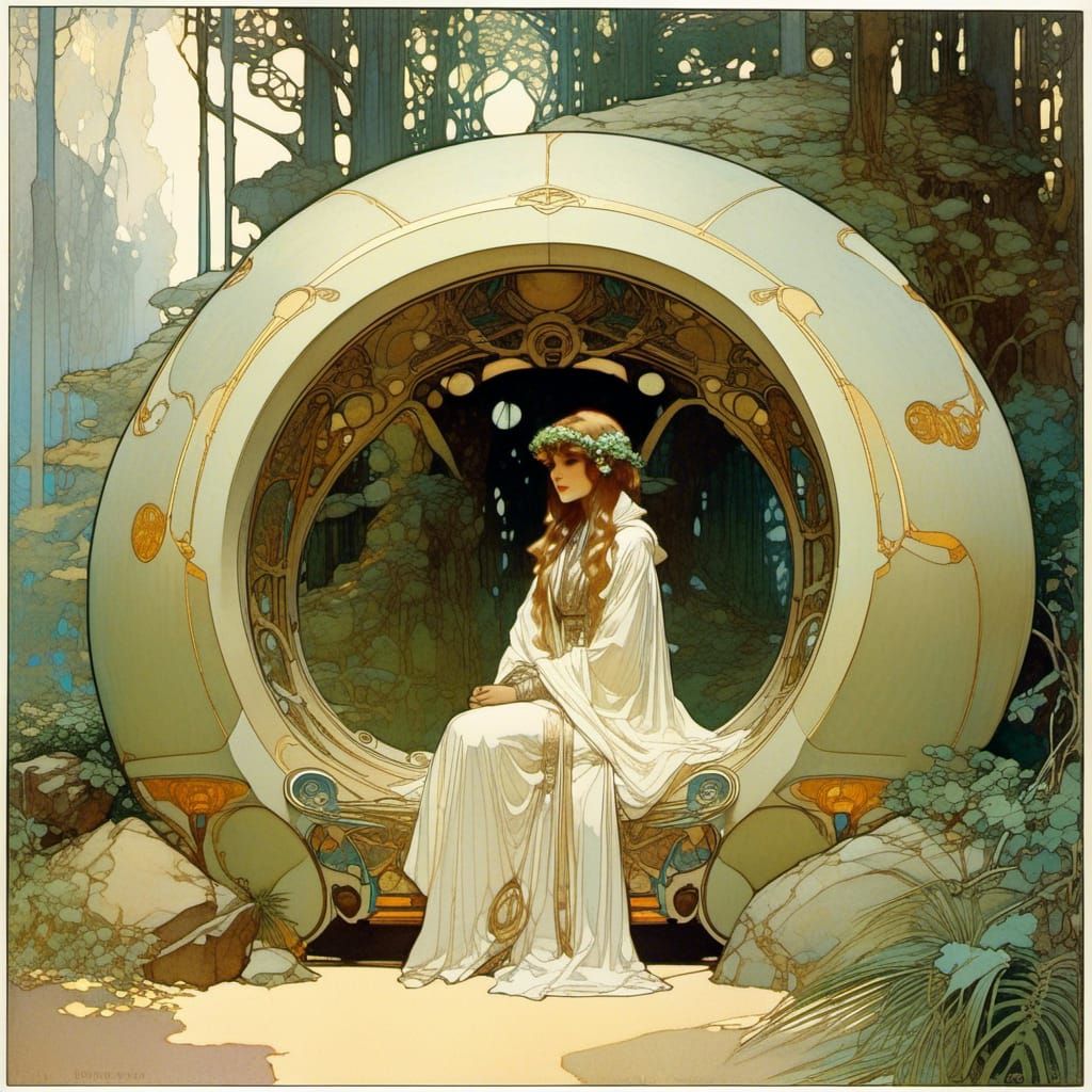 Jedi Girl in Art Nouveau Forest Shelter