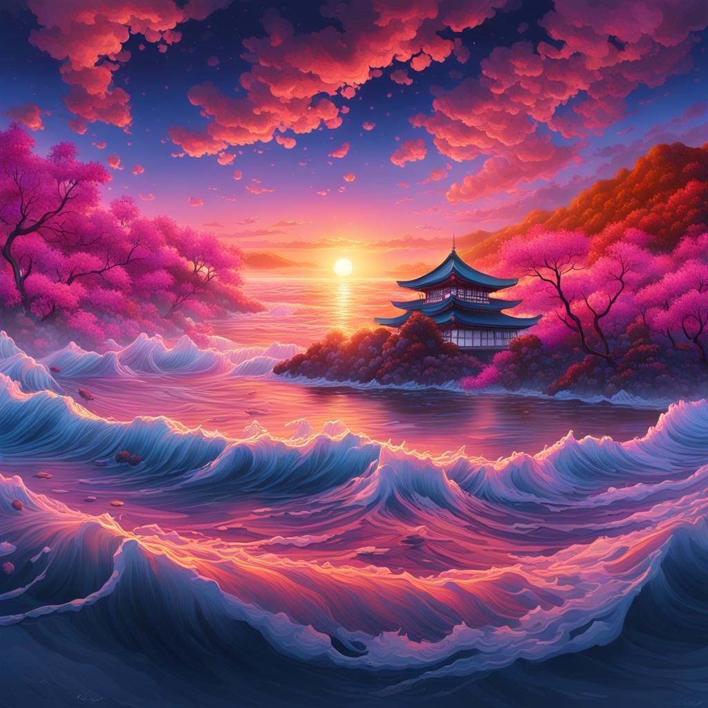 Sunset at Nakoso-Fukushima: Hyper-realistic Digital Art