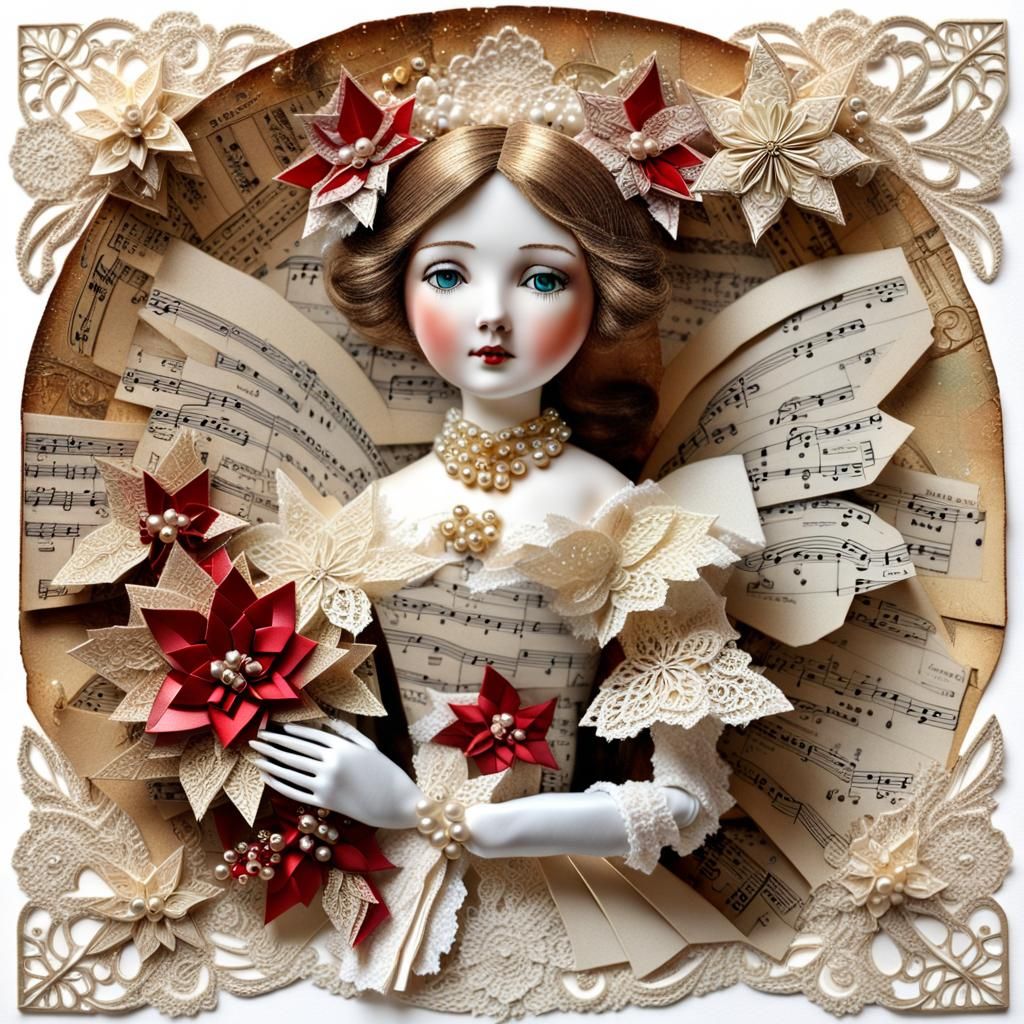 Christmas Angel Mixed Media Collage Art