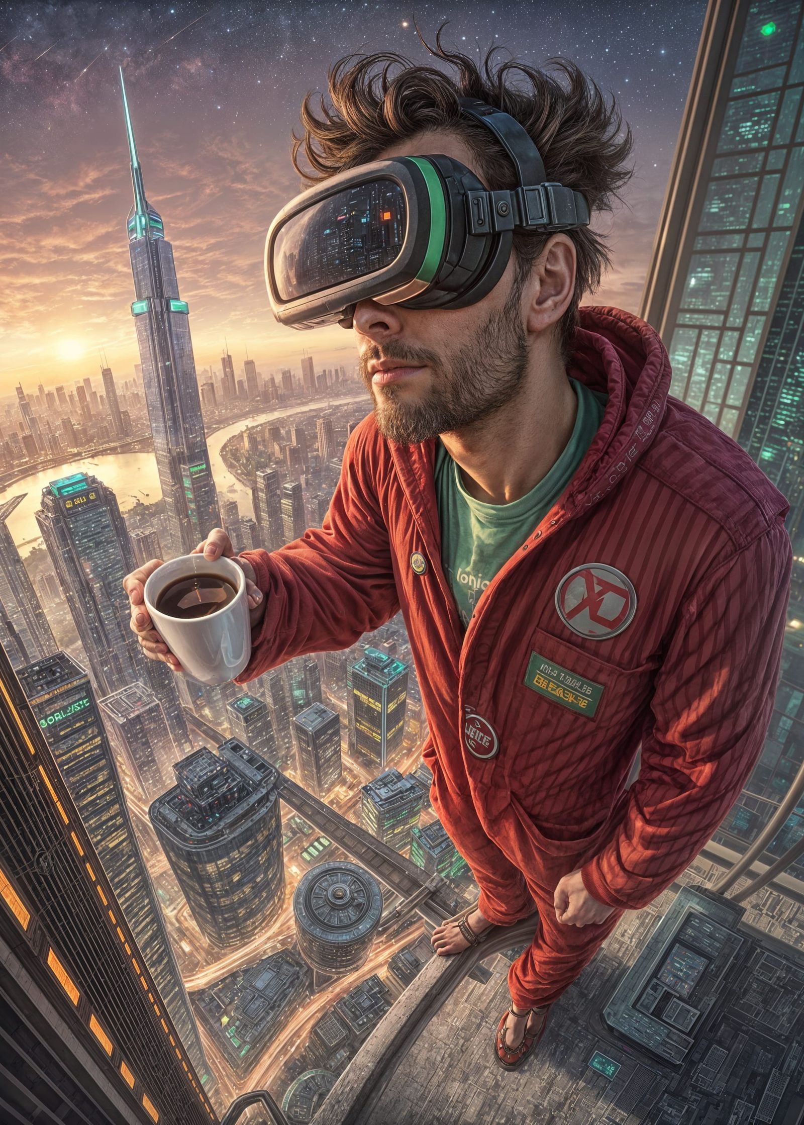 Cyberpunk Sapien Ponders Neon Metropolis