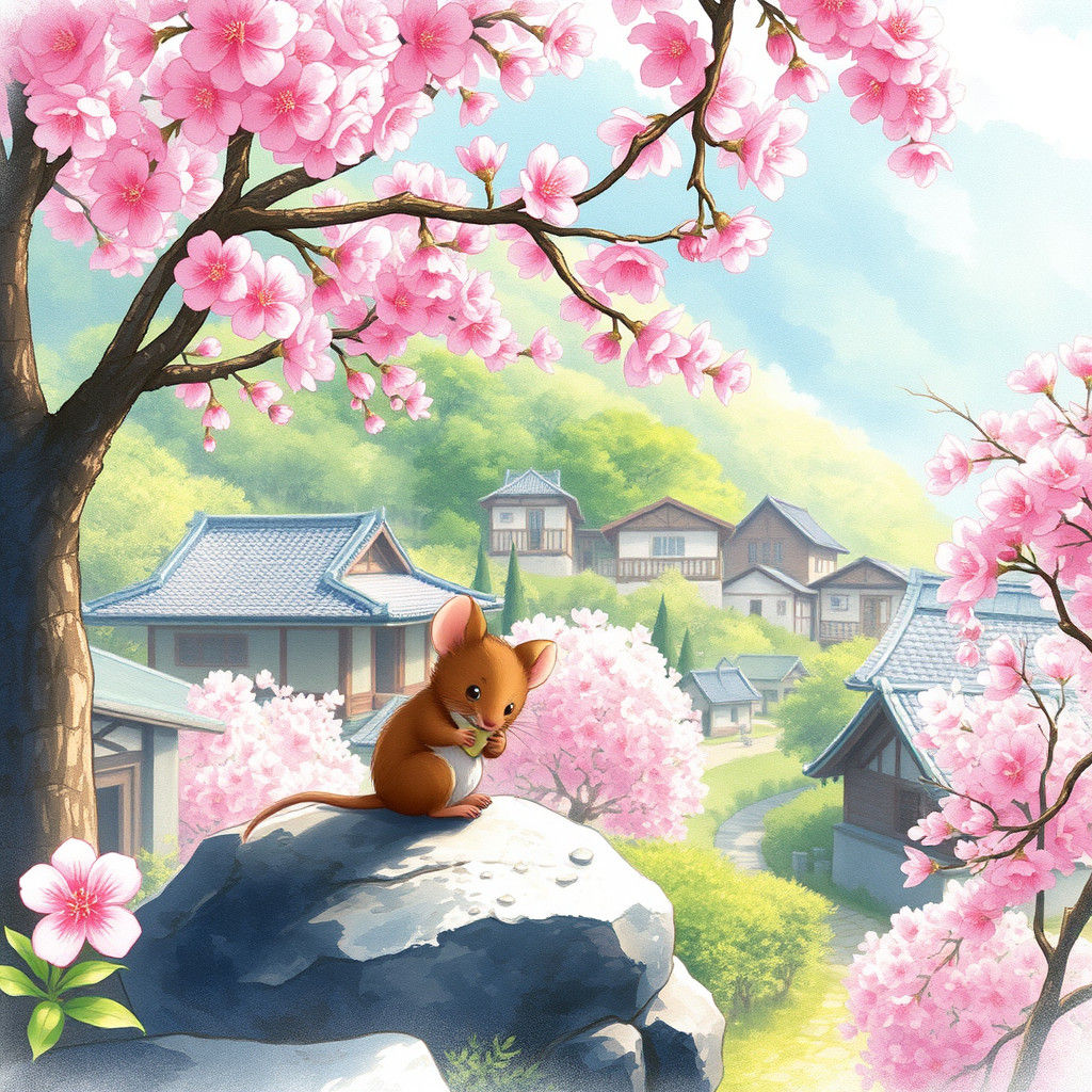 Sakura Forest: Serene Mountain Village in Anime Style