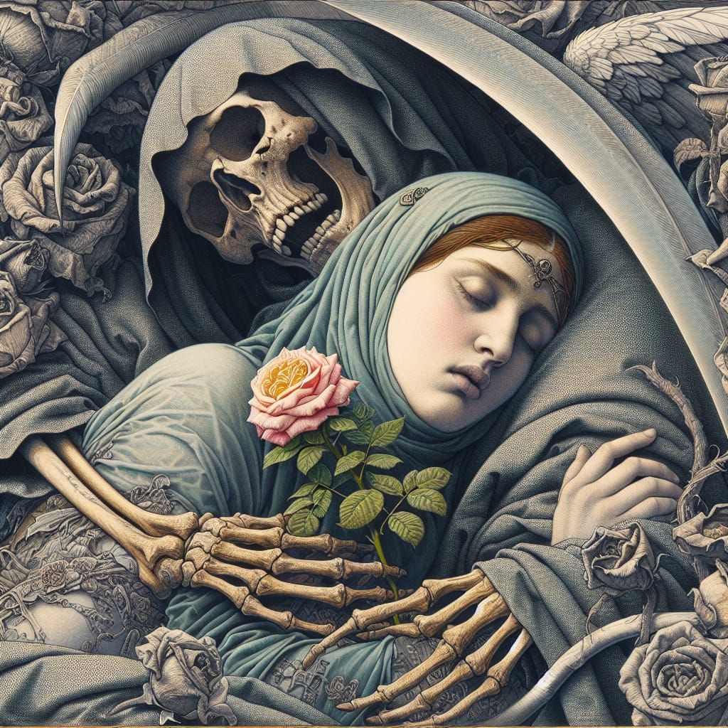 Woman Sleeps in Grim Reaper's Embrace