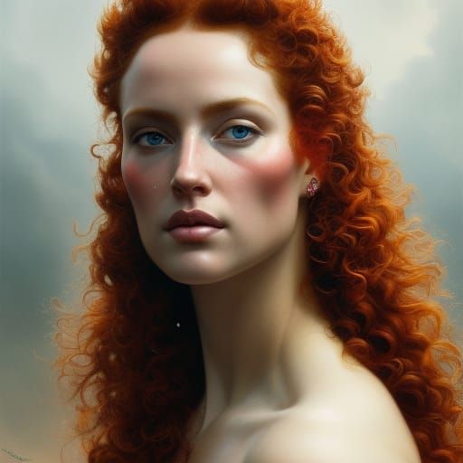 Hyperrealistic Red-Headed Goddess Portrait with Intricate De...