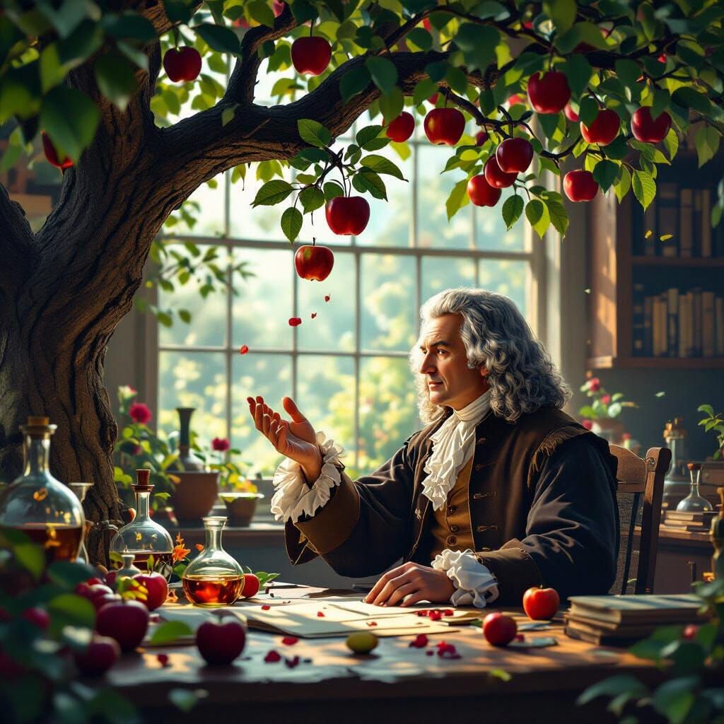 Newton Under Apple Tree in Fantastical Lab
