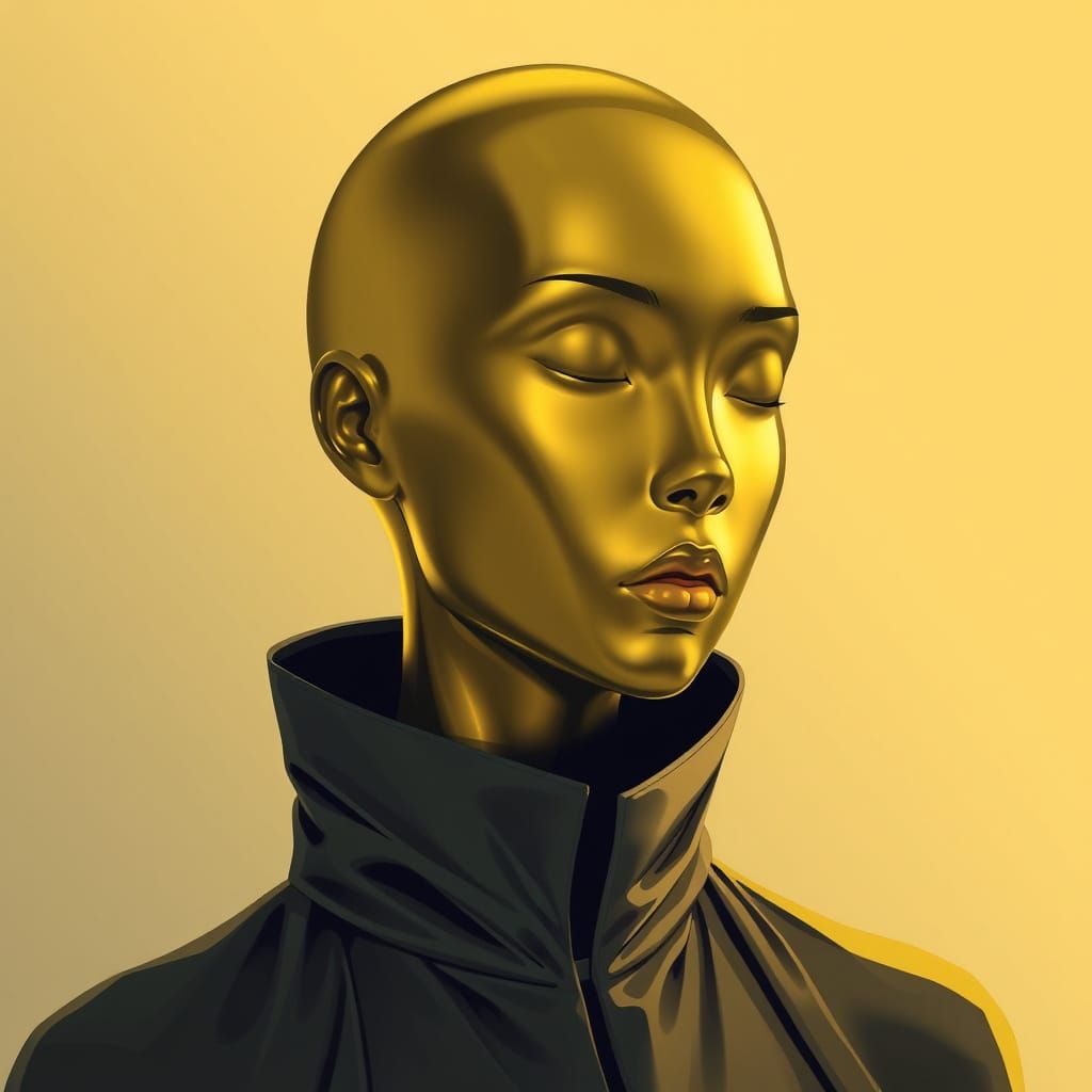 Sleek Golden Female Face in Cyberpunk Style