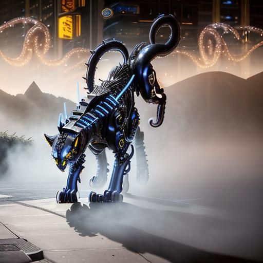 Cybernetic Displacer Beast in Dystopian Metropolis