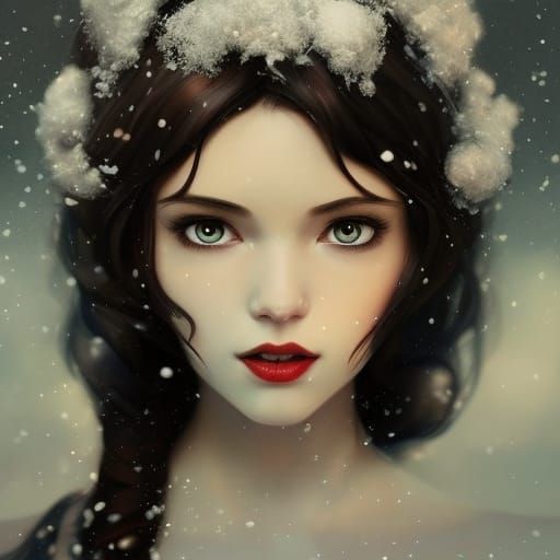 Snow White Portrait with Snow, Detailed Art