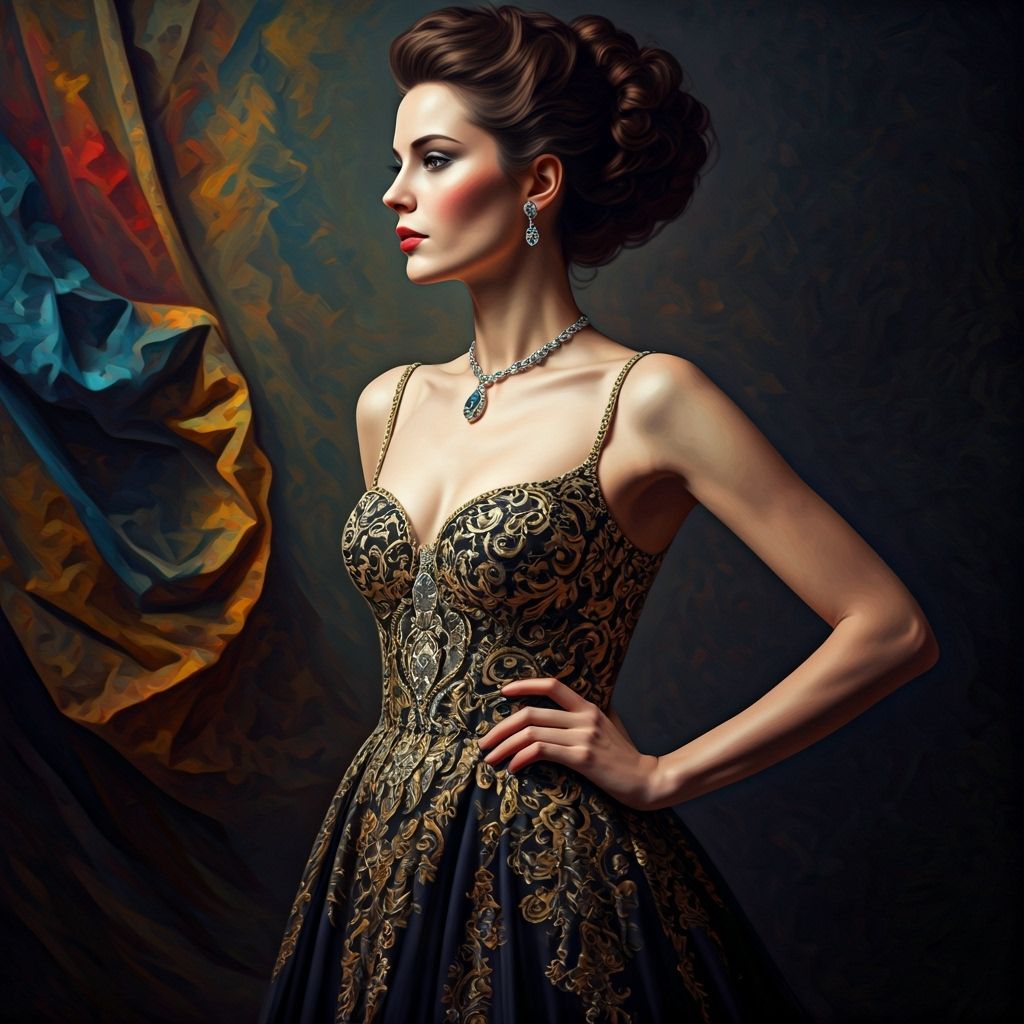 Elegant Woman in Gown: Hyperrealistic Portrait