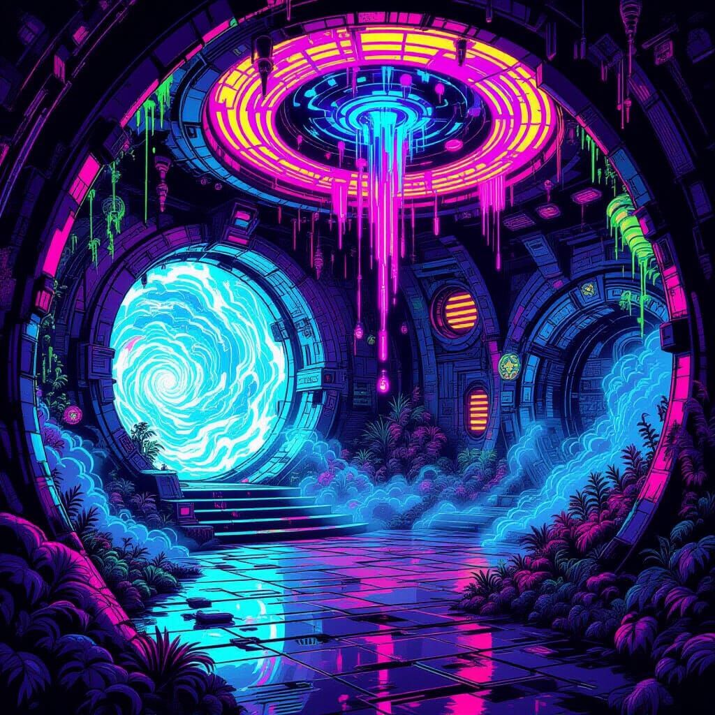 Psychedelic Villains Lair with Neon Lights