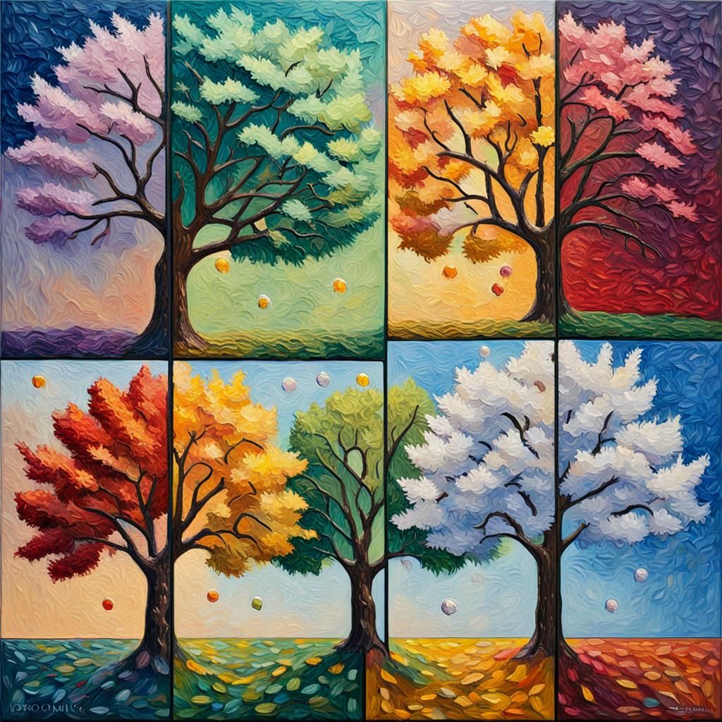 Four Seasons in Light Bulbs: Expressionist Oil Painting