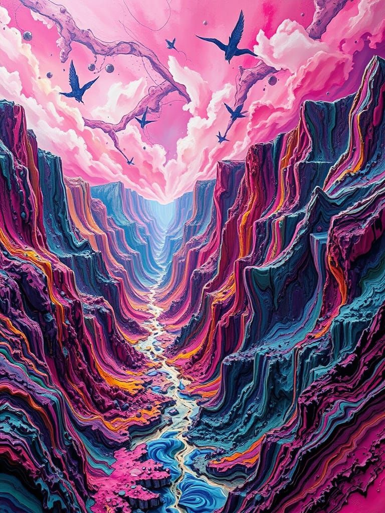 Molten Acrylic Landscape with Abstract Canyons