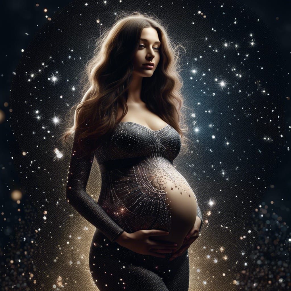 Pregnant Goddess with Sparkles in Detailed Matte Painting