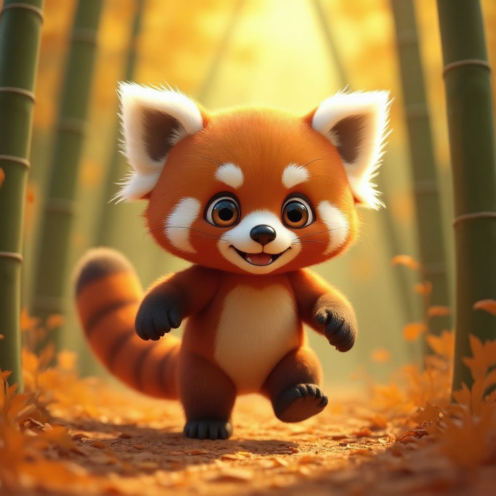 Baby Red Panda in Sunlit Forest: Pixar-Style 3D Render