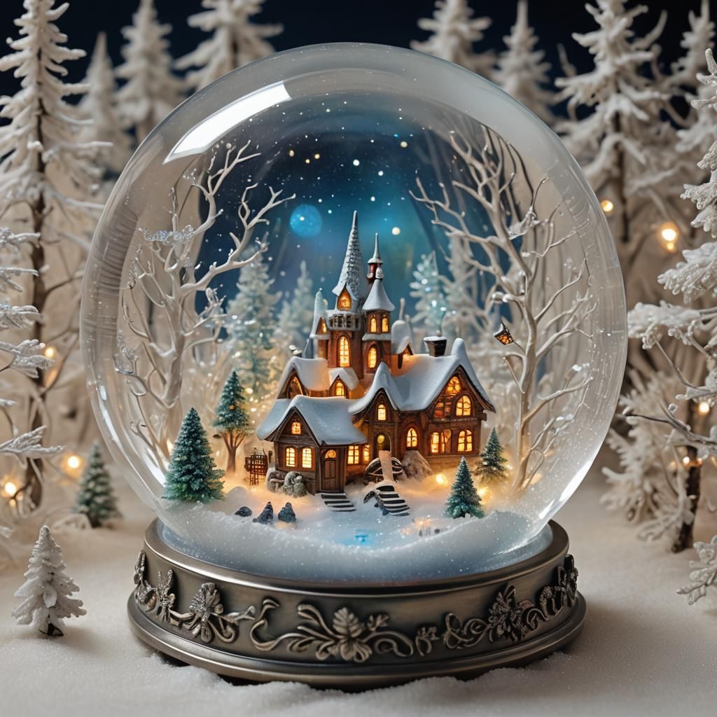 Psychedelic Fairy Village in Crystal Snow Globe