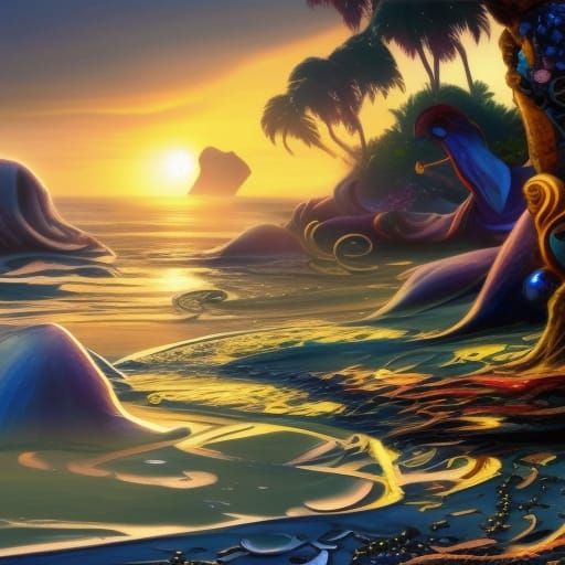 Gemstones on a Beach in Detailed Matte Painting