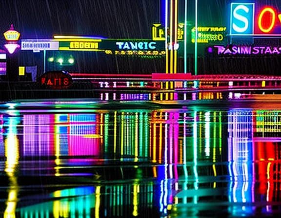 Rainy Night in Georgia: Neon Reflections