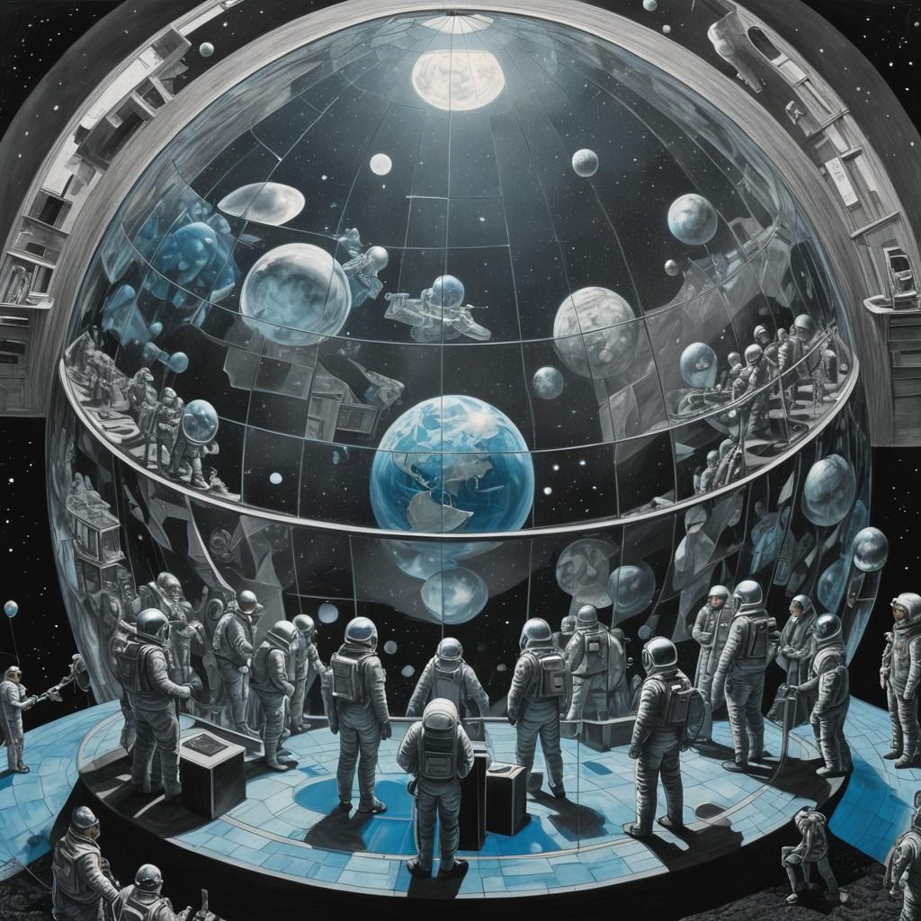 Glass Dome Reflecting Earth: A Charcoal Drawing